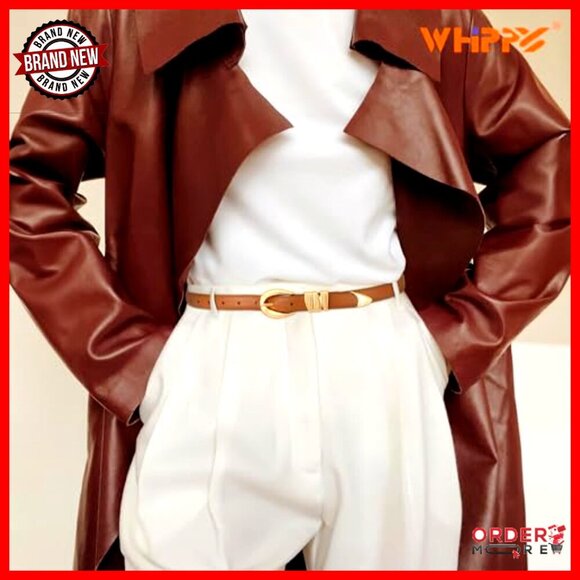 Skinny Leather Belt with Gold Buckle for Jeans Dresses Pants main image 7